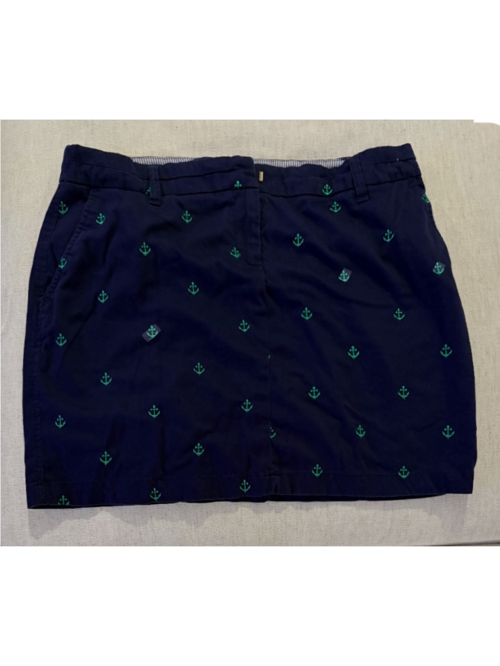 British Khaki Skirt
Embroidered Anchors
Nautical Knee Length Cotton
Spandex 10